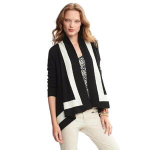 BANANA REPUBLIC Open Cardigan Size Small Long Sleeve Wool Colorblock Black White